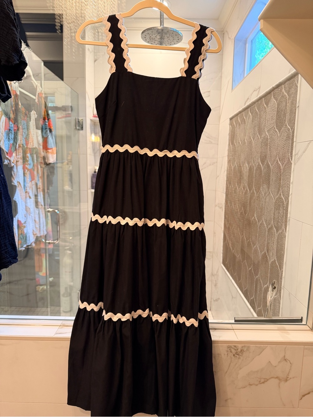 Black Tiered Sundress with Cream Ric Rac Trim - Entro